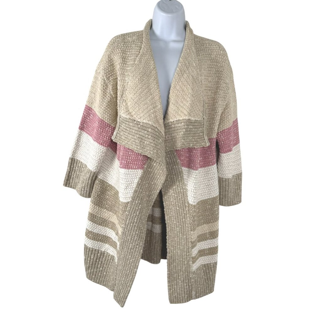 St. John Cardigan Sweater Womens Large Striped Silk‎ Blend Knit CJ-2317
